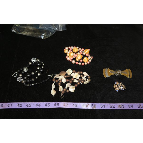 #1320 - Estate Costume Jewelry - Brushed Copper & faux abalone shell necklace, Black Zebra Strip  be