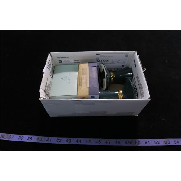 #1332 - 2 Partylite Taper Holders and 2 Boxes Votives; Mulberry and Cinnamon & Bayberry