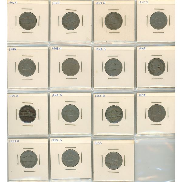 (15) 1946-1953 USA 5 Cent Coins