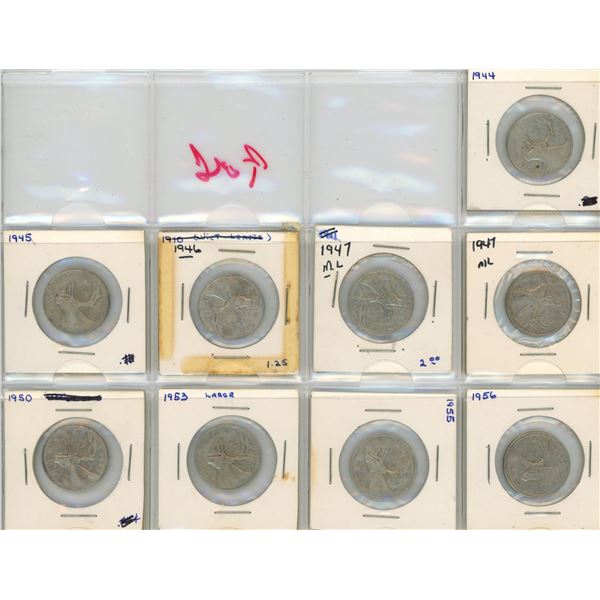 (9) 1944-1956 Canadian 25 Cent Coins