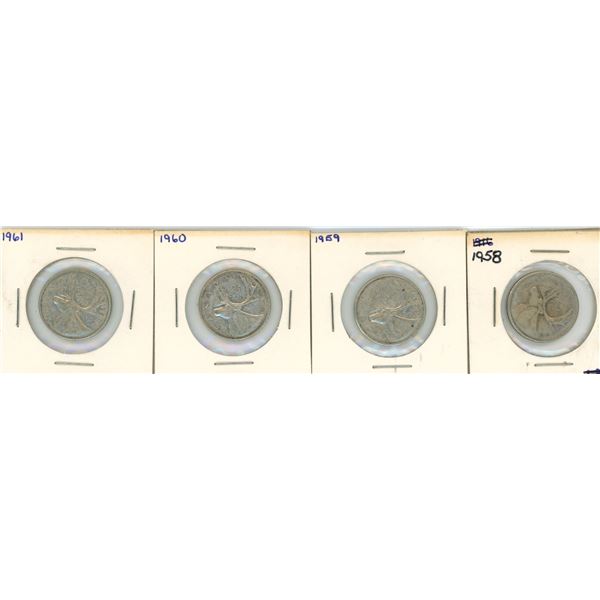 (4) 1958-1961 Canadian 25 Cent Coins
