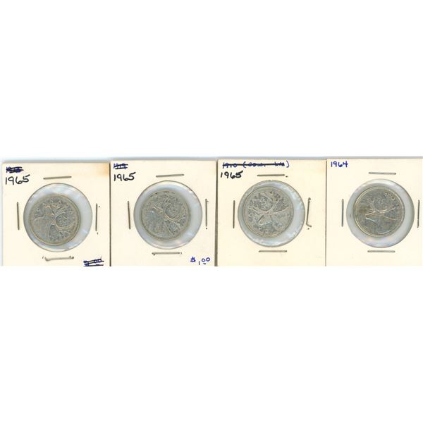 (4) 1964-1965 Canadian 25 Cent Coins