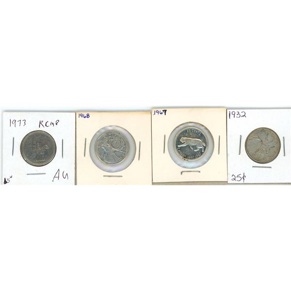 (4) 1932,1968,1967,1973 Canadian 25 Cent Coins