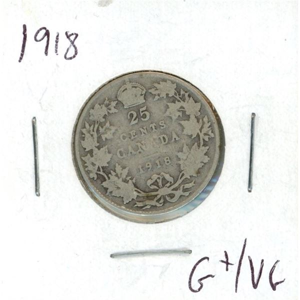 1918 Canadian 25 Cent Coin (G+/VG)