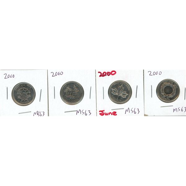 (4) 2000 Canadian 25 Cent Coins