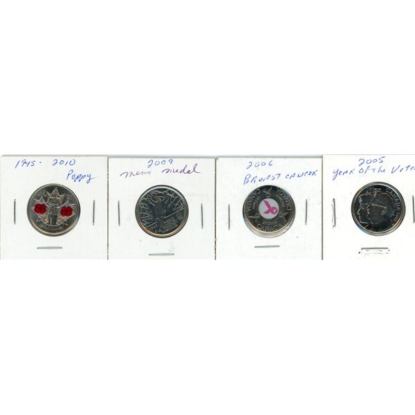 (4) 2005-2010 Canadian 25 Cent Coins