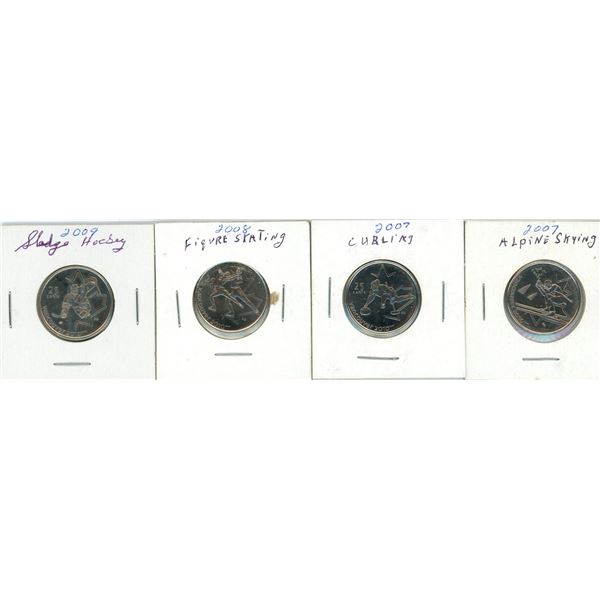 (4) 2007-2008 Canadian 25 Cent Coins