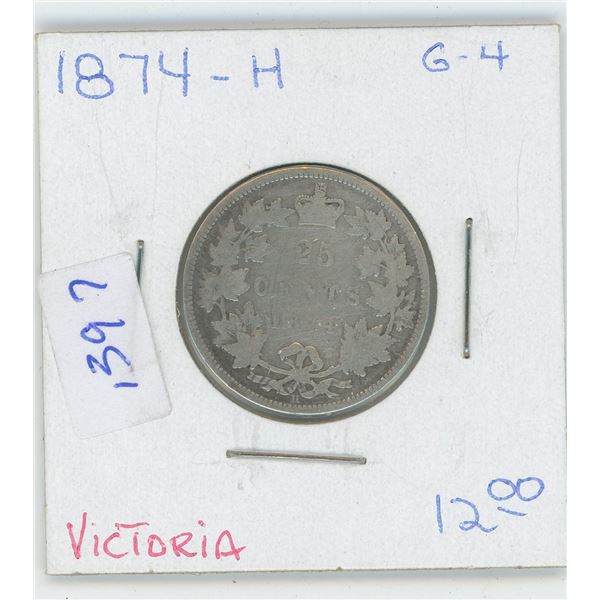 1874 Canadian 25 Cent Coin