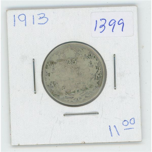 1913 Canadian 25 Cent Coin