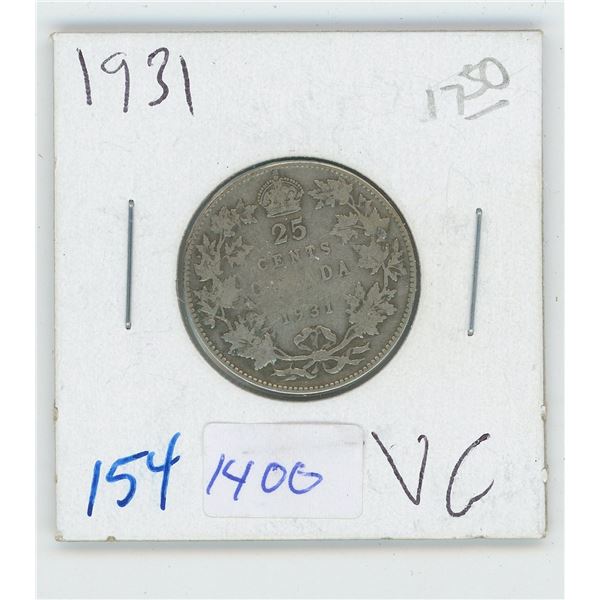 1931 Canadian 25 Cent Coin