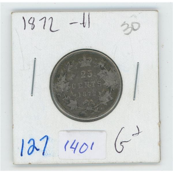 1872 Canadian 25 Cent Coin