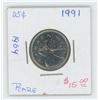 Image 1 : 1991 Canadian 25 Cent Coin