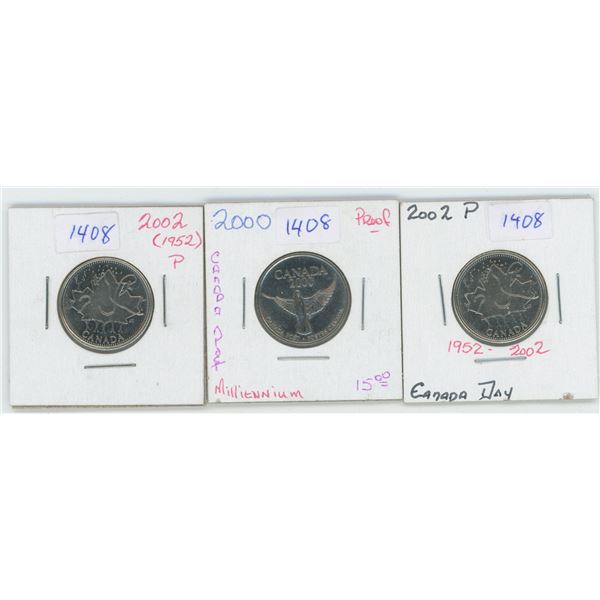 2 X 2002 & 2000 Canadian 25 Cent Coins