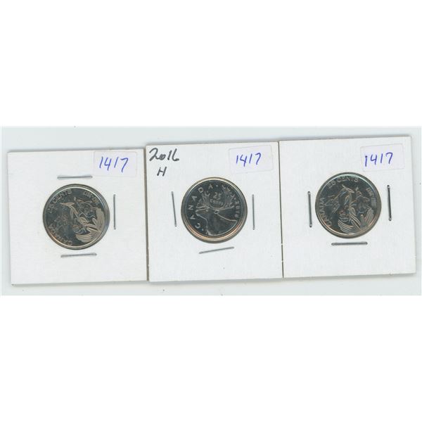 2 X 2017 & 2016 Canadian 25 Cent Coins