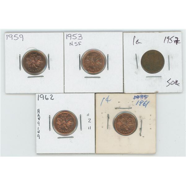 1953 & 57 & 59 & 61 & 62 Canadian 1 Cent Coins