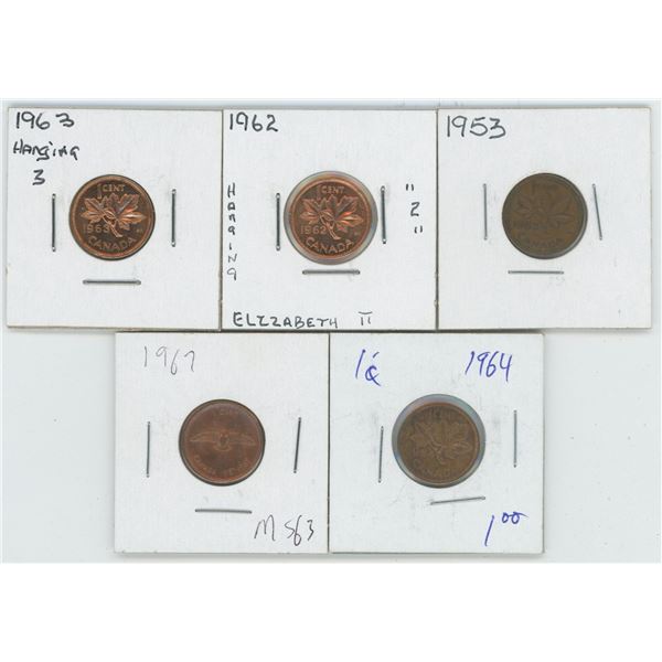 1953 & 62 & 63 & 64 & 67 Canadian 1 Cent Coins