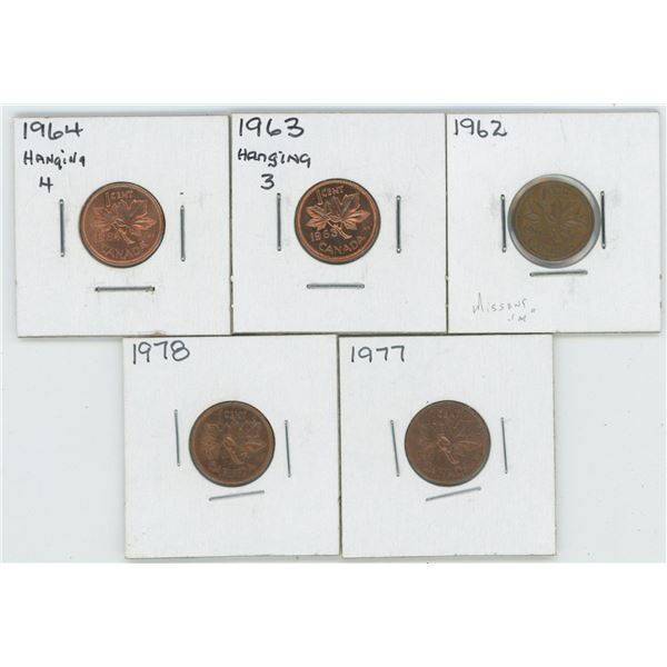 1962 & 63 & 64 & 77 & 78 Canadian 1 Cent Coins