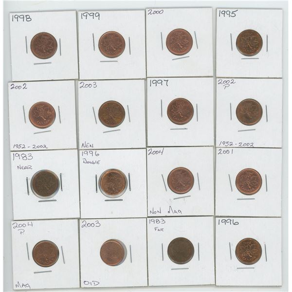 16 X Various  1983 -2004 Canadian 1 Cent Coins