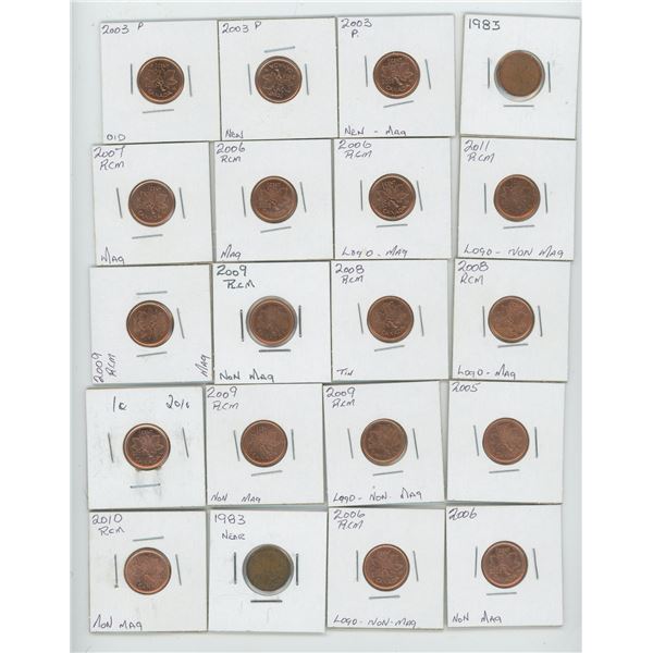 20 X Various  1983 -2004 Canadian 1 Cent Coins