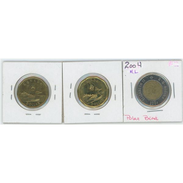 2004 Canadian 2 Dollar Coin & 2 X 2014 1 Dollar Canadian Coin