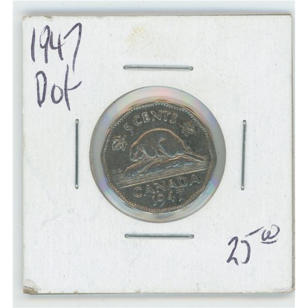 1947 Canadian 5 Cent Coin