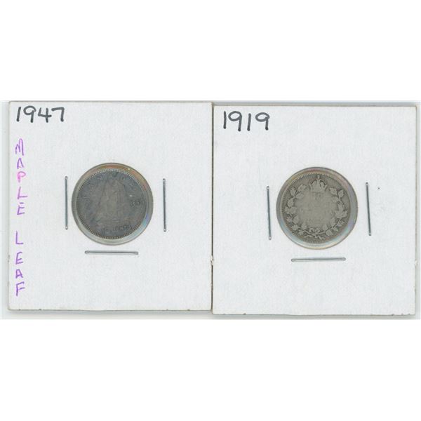 1919 & 1947 Canadian 10 Cent Coins