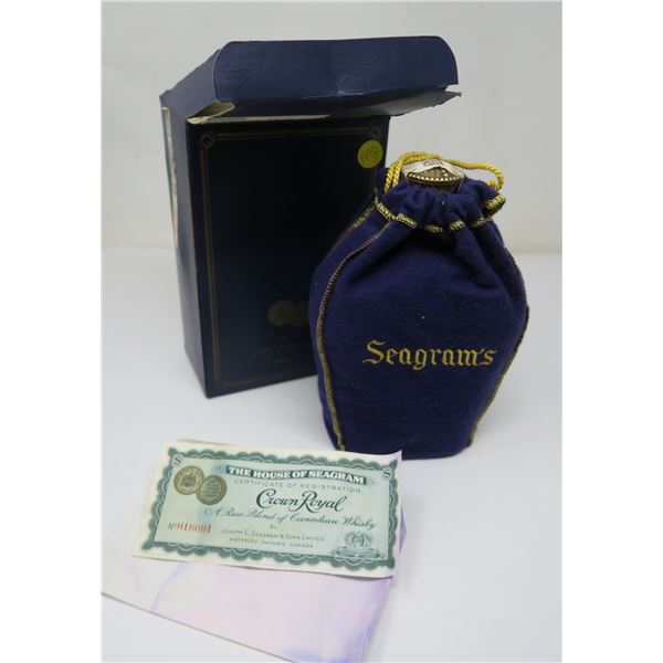 Seagram's Crown Royale Canadian Whisky 25oz Bottle (Unsealed-Over Half Full) with Box, Pouch and Nov