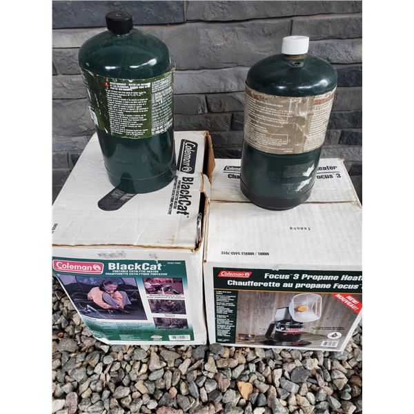 2 Coleman New Never Used Catalytic Heaters + 2 Never Used Propane Tanks