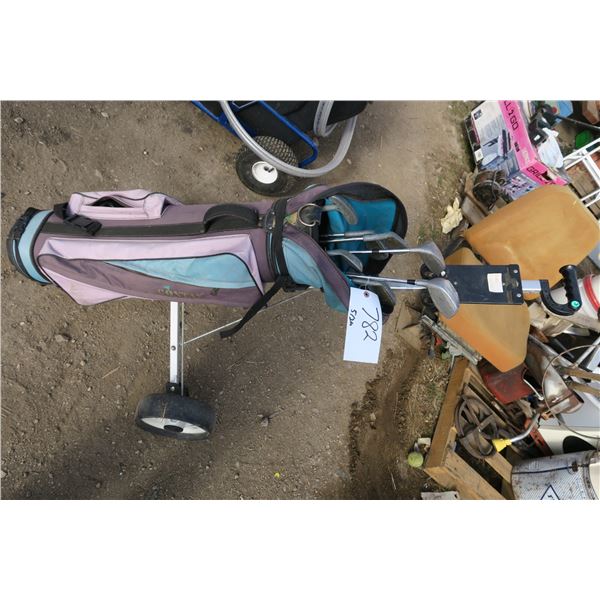 Golf Bag with 8 Golf Clubs and a Hammer