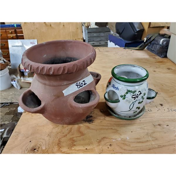 CLAY & GREEN HERB POT PLANTER
