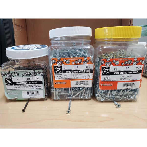 3 JARS WOOD SCREWS 1", 1 3/4", 2"