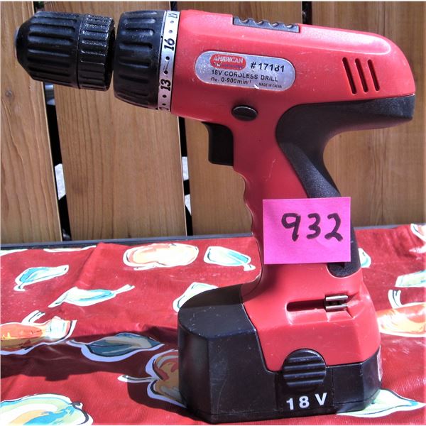 18 volt cordless 1 drill with recharable battery pack, no charger