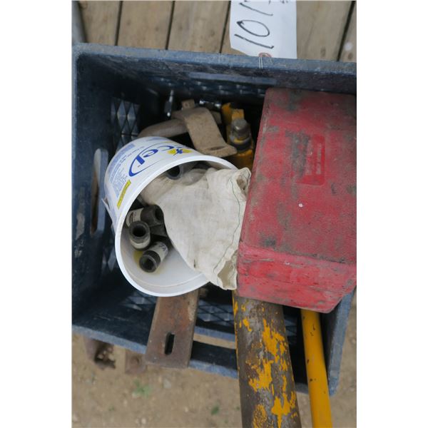 Crate of Parts- Hitches, Shocks, Hydraulic Pump, Emercency Road Reflectors