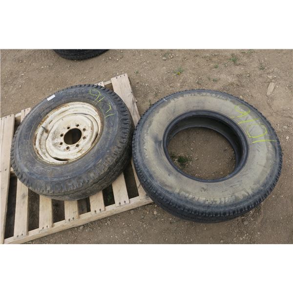 1X 8 Bolt Rim and 3 Tires - Firestone 7.50-16LT - Michelin LT235/85R16 120/116R M+S -  Michelin LT23