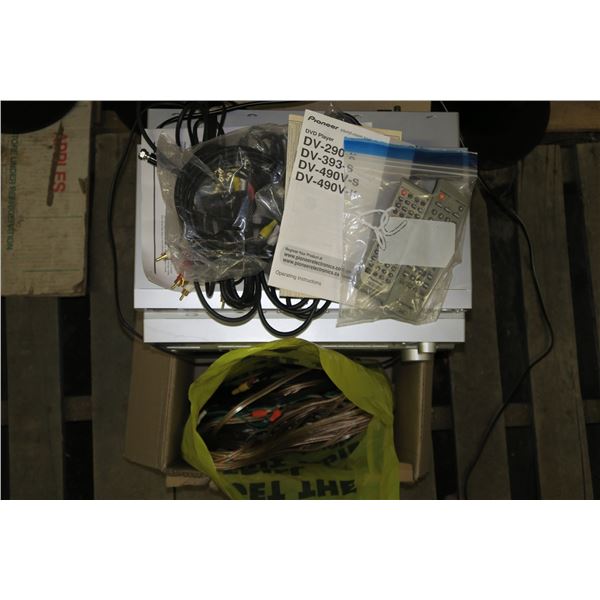Pinoneer Speakers, Amp, DVD Player & Box of Cables etc.