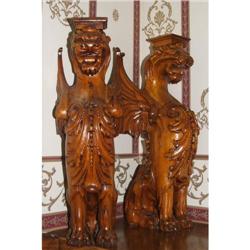 2 Victorian Carved Griffins