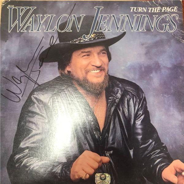 Signed Waylon Jennings Turn The Page Album Cover