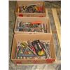 Image 1 : 3 BOXES OF SCREW DRIVERS; TIN SNIPS; RATCHETS; COMBINATION WRENCHES; HAMMERS; 1/2" EXTENSION BAR; RA