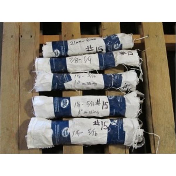 5 BUNDLES OF WRENCHES (6 MM - 21 MM; 1/4" - 7/8"; TWO 5/16" - 1 1/8" (1" MISSING); 5/16" - 1-1/4")