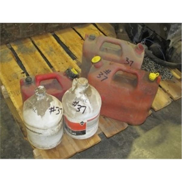 2 PARTIAL GALLONS OF CUTTING COOLANT OIL & 3 JERRY CANS