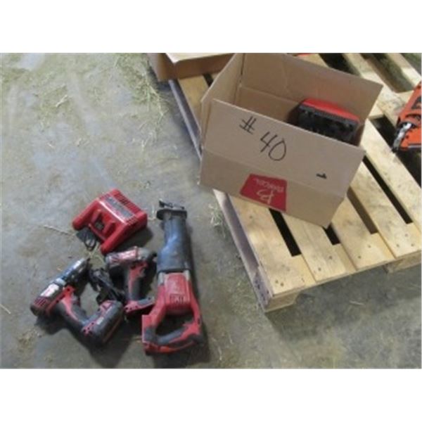 MILWAUKEE CORDLESS TOOLS; DRILL; IMPACT; SABRE SAW & BATTERIES