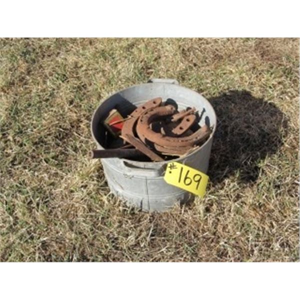 PAIL OF HORSE SHOES; SPIKES & VALVES