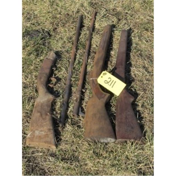 3 WOOD GUN STOCKS; 2 BARRELS
