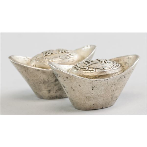 Lot of Two Chinese Silvered Ingots
