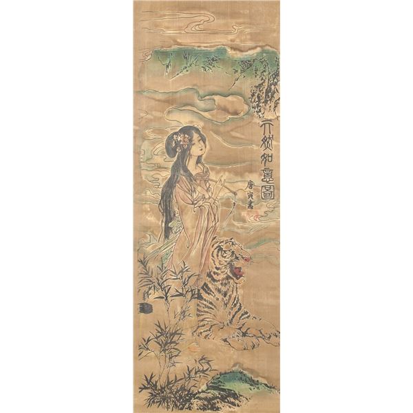Chinese Print on Silk Scroll Beauty