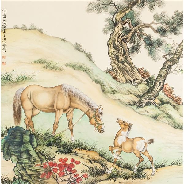 Ma Jin 1900-1970 Chinese Watercolor Horses