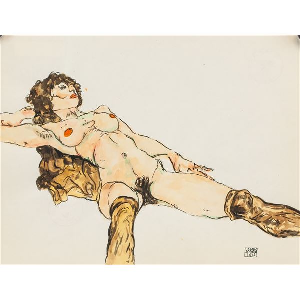 Egon Schiele Austrian Watercolor on Paper