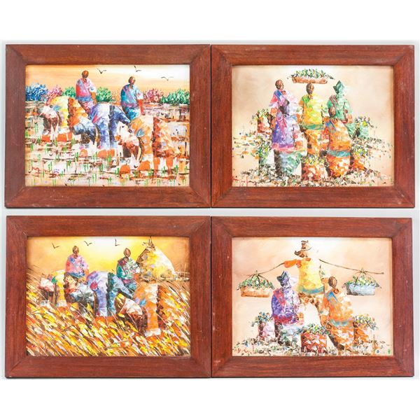 Acrylic on Canvas Asian Paintings 4pc Signed