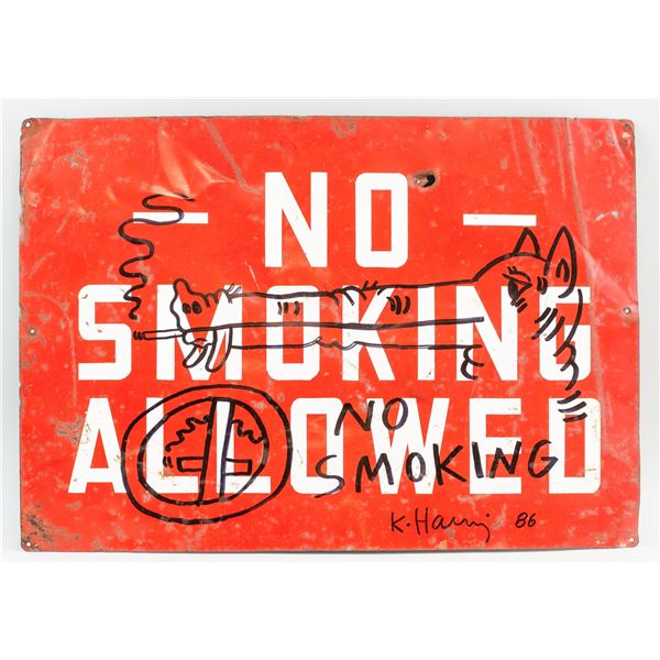 Keith Haring American Mixed Media Sign Metal Board