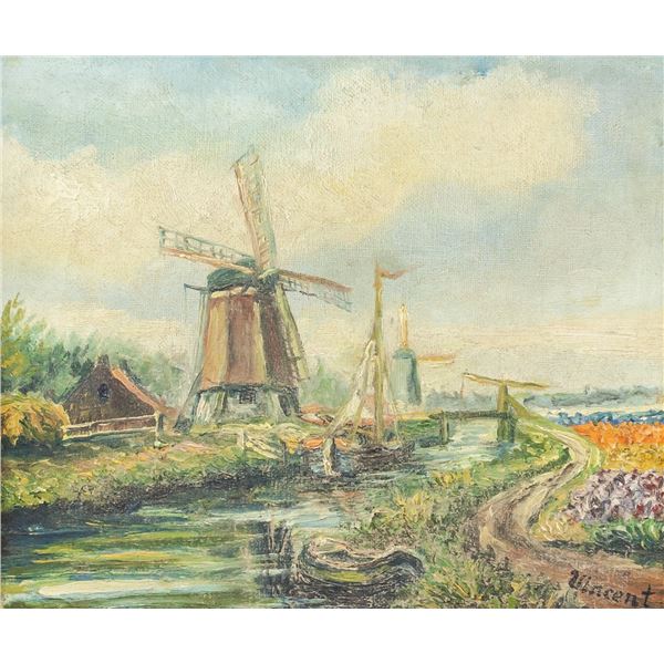 Dutch Oil on Canvas Landscape Signed Vincent